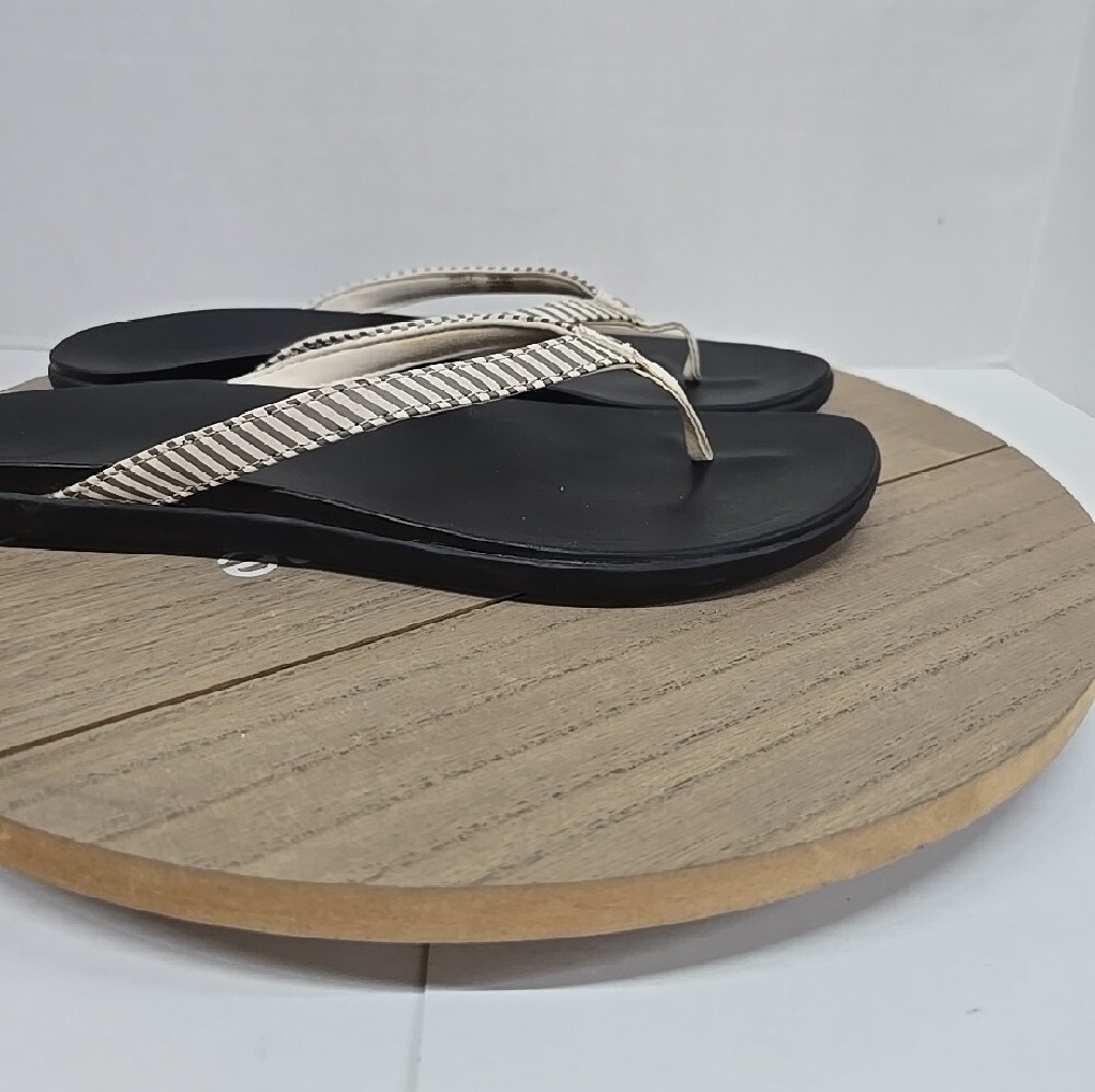 Olukai Ho’Opio Women’s Flip Flops  Bone Stripe Wimens Size 11 - Picture 5 of 15